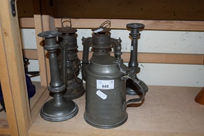 Lot 649 - TWO SMALL STORM LANTERNS, PEWTER TANKARD AND A...