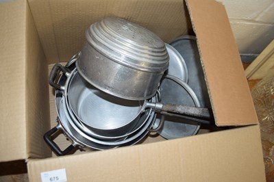 Lot 675 - ONE BOX ALUMINIUM SAUCEPANS