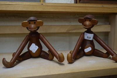 Lot 532 - TWO HANGING WOODEN MONKEYS