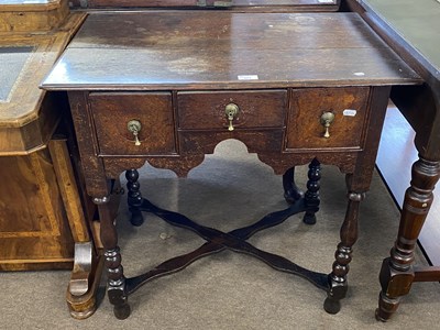 Lot 577 - 18th Century oak low boy fitted with three...