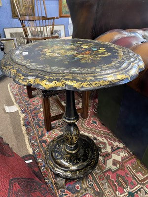 Lot 580 - Victorian papier mache black lacquer and...