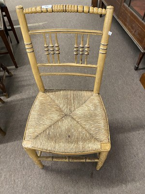 Lot 593 - Small Georgian faux bamboo and rush seated...