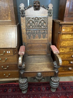 Lot 613 - Large 19th Century Gothic style throne, the...