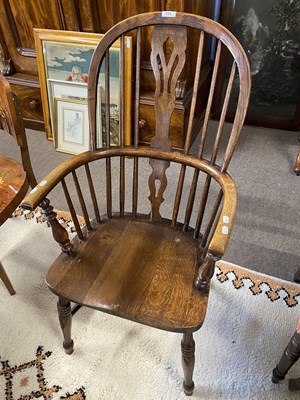 Lot 634 - Small oak Windsor chair with hooped stick back...