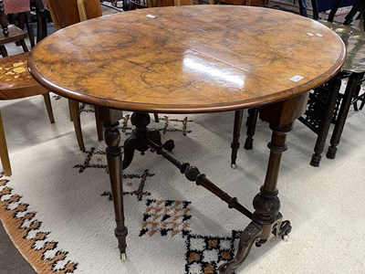 Lot 641 - Victorian walnut veneered oval drop leaf side...