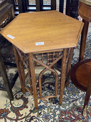 Lot 649 - Small Arts & Crafts style oak hexagonal topped...