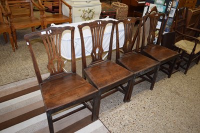 Lot 334 - SET OF FOUR 19TH CENTURY OAK HARD SEATED...