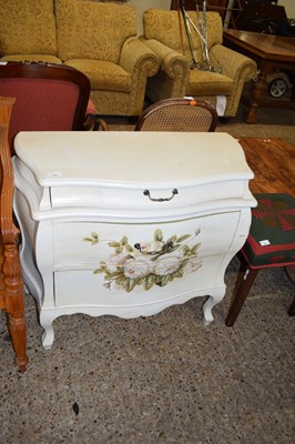 Lot 350 - MODERN BOMBE TYPE THREE DRAWER CHEST DECORATED...