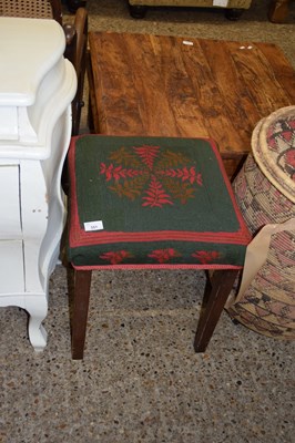 Lot 351 - HARDWOOD FRAMED STOOL DECORATED WITH A...