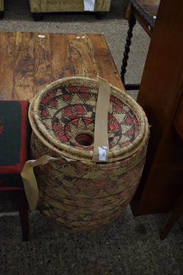 Lot 352 - WOVEN LIDDED BASKET PLUS A FURTHER WASTEPAPER BIN