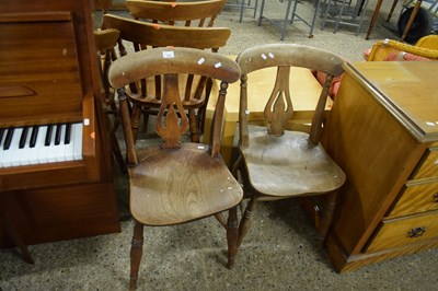 Lot 354 - PAIR OF VICTORIAN ELM SEATED KITCHEN CHAIRS