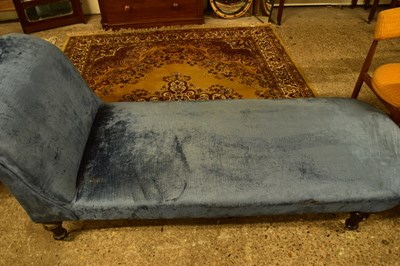 Lot 428 - LATE VICTORIAN BLUE UPHOLSTERED CHAISE LONGUE