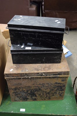 Lot 770 - THREE VINTAGE METAL STORAGE TOOL BOXES