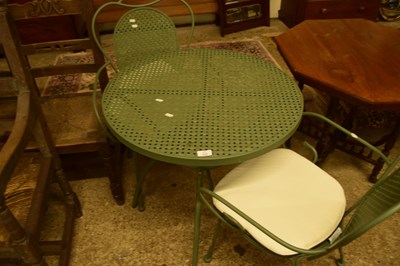 Lot 430 - METAL FRAMED CIRCULAR PATIO TABLE AND PAIR OF...