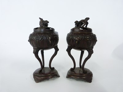 Lot 284 - Pair of Chinese bronze censers with pierced...