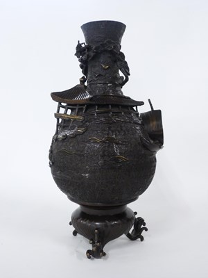 Lot 303 - Japanese bronze vase decorated in relief with...