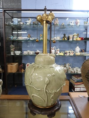 Lot 311 - Large Chinese porcelain lamp with celadon...