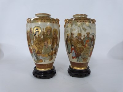 Lot 317 - Pair of Japanese Satsuma ware vases of lobed...