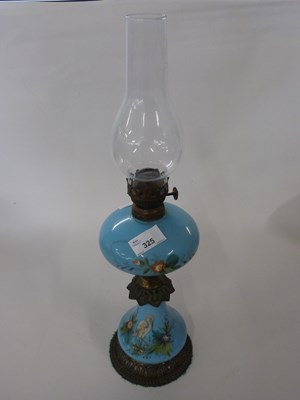 Lot 325 - Late 19th Century glass lamp with metal...