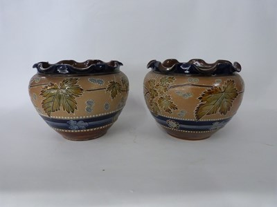 Lot 348 - Pair of Royal Doulton jardinieres with crimped...