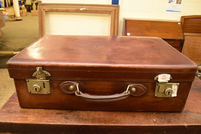 Lot 433 - VINTAGE LEATHER SUITCASE FITTED WITH VANITY...