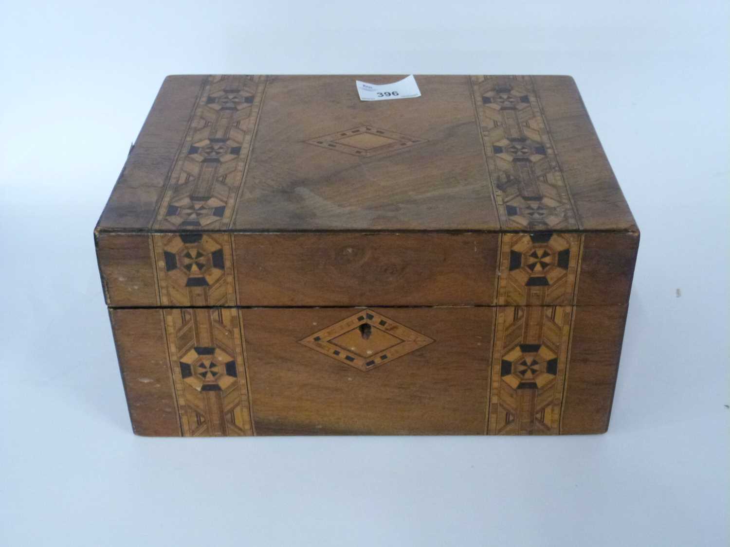 Lot 396 - 19th Century walnut box with inlaid stringing