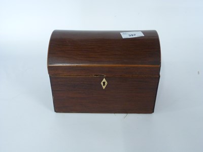 Lot 397 - Small domed tea caddy box with box wood stringing