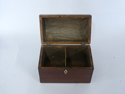 Lot 397 - Small domed tea caddy box with box wood stringing
