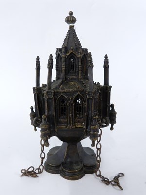 Lot 412 - Unusual bronzed metal incense burner, the top...