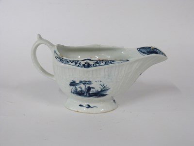 Lot 448 - Lowestoft porcelain sauce boat with painted...