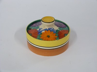 Lot 457 - Clarice Cliff Gayday circular pot and cover,...