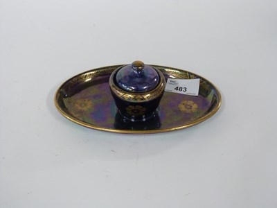 Lot 483 - Ink well mounted on oval dish with lustre...