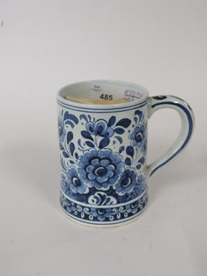 Lot 485 - 19th Century Delft ware tankard with blue and...