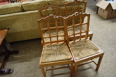 Lot 376 - SET OF FOUR 20TH CENTURY OAK MESH BACK DINING...