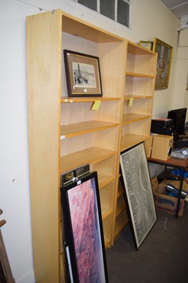 Lot 716 - PAIR OF MODERN LIGHT WOOD FINISH BOOKCASE...