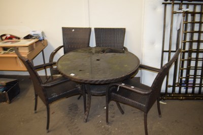 Lot 743 - MODERN WICKER EFFECT GARDEN TABLE AND FOUR CHAIRS