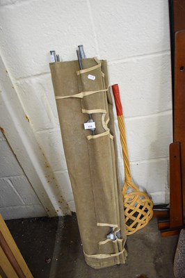 Lot 838 - FOLDING CANVAS BED AND A CARPET BEATER