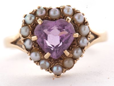 Lot 52 - A 9ct heart shape amethyst and cultured pearl...