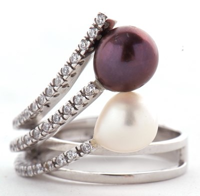 Lot 12 - An 18ct white gold, diamond and cultured pearl...