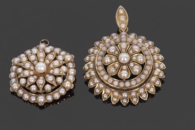 Lot 380 - Two Victorian pearl pendants, the first set...