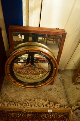Lot 446 - OVAL PORTHOLE STYLE WALL MIRROR TOGETHER WITH...