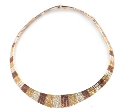 Lot 158 - A tri-colour 9ct gold fringe necklace, with...