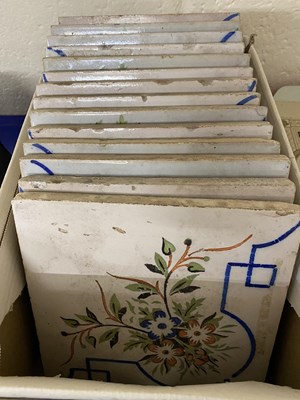 Lot 13 - Box of floral decorated tiles