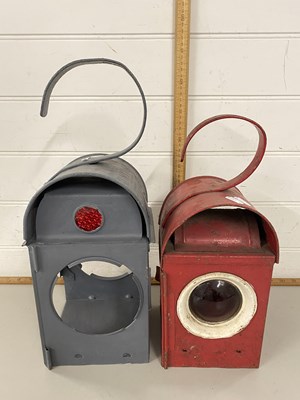 Lot 133 - Two vintage railway lamps, the red example...