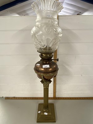 Lot 137 - Oil lamp with corinthian column brass base and...