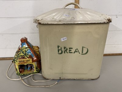 Lot 146 - Vintage enamel bread bin and a small village...