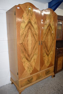 Lot 387 - 20th Century two door walnut veneered wardrobe...