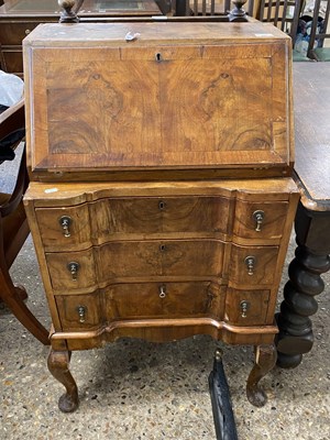 Lot 287 - Queen Anne revival walnut veneered bureau...