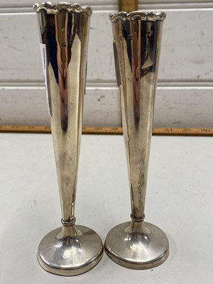 Lot 98 - Pair small silver stem vases with loaded bases