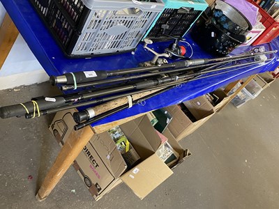 Lot 666 - Quantity of fishing rods, two with reels